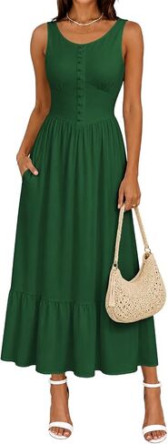 YUNDAI Womens Button-Down Sleeveless Midi Dress with Pocket Ruffle Hem Casual Summer Dress in Saudi Arabia