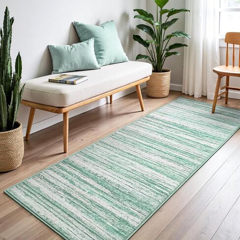 Chicrug 2x6 Hallway Washable Runner Rugs for Bedroom, Non Slip Striped Abstract Runners Rug for Entryway Kitchen, Low Pile Indoor Floor Carpet Runner for Laundry Room Dorm Bedside Decor, Blue in Saudi Arabia