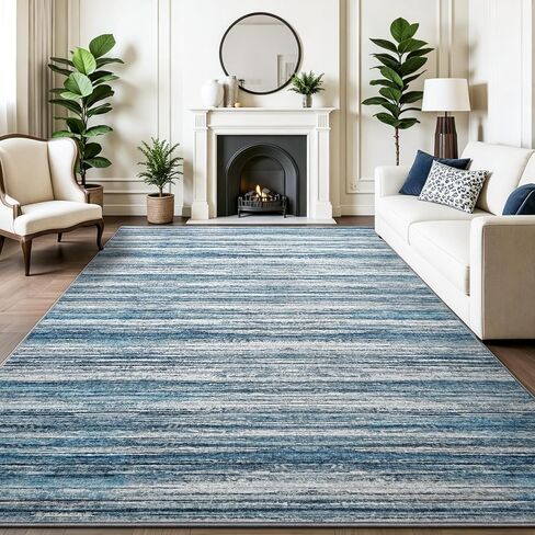 Chicrug 2x6 Hallway Washable Runner Rugs for Bedroom, Non Slip Striped Abstract Runners Rug for Entryway Kitchen, Low Pile Indoor Floor Carpet Runner for Laundry Room Dorm Bedside Decor, Blue in Saudi Arabia