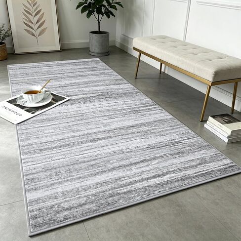 Chicrug 2x6 Hallway Washable Runner Rugs for Bedroom, Non Slip Striped Abstract Runners Rug for Entryway Kitchen, Low Pile Indoor Floor Carpet Runner for Laundry Room Dorm Bedside Decor, Blue in Saudi Arabia