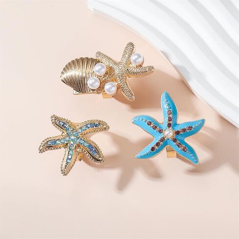 Dtja 3pcs Shell Pearl Starfish Statement Rings Set for Women Gold Plated Adjustable Rhinestone AB Crystal Scallor Ocean Sea Marine Life Open Wrap Rings Boho Y2K Beach Holiday Jewelry Gifts in Kuwait
