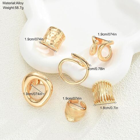 6Pcs Stackable Chunky Gold Irregular Geometric Rings Set, Trendy Hollow Circle Wide Knuckle Ring for Women Punk Exaggerated Party Prom Jewelry Gifts in Saudi Arabia