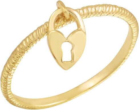 10k Yellow Gold Love Heart Lock Dangle Rope Style Ring in Saudi Arabia