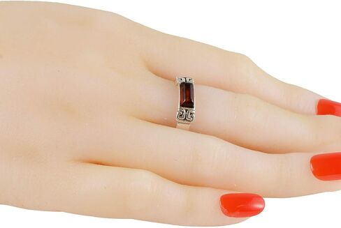 Holiday Gift Shops Baltic Amber Ring for Women, 925 Sterling Silver Cognac Orange Rectangular Amber Ring, Greek Key Design, Handcrafted in Gdańsk Poland in Saudi Arabia