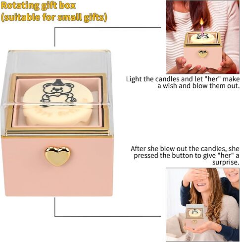 Rotating jewelry box, pop-up surprise gift box, romantic birthday surprise rotating necklace and ring box, Valentine's Day, birthday, anniversary, wedding gift (Pink) in Saudi Arabia