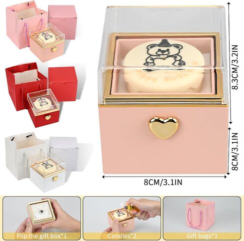 Rotating jewelry box, pop-up surprise gift box, romantic birthday surprise rotating necklace and ring box, Valentine's Day, birthday, anniversary, wedding gift (Pink) in Saudi Arabia