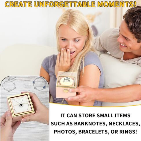 Rotating jewelry box, pop-up surprise gift box, romantic birthday surprise rotating necklace and ring box, Valentine's Day, birthday, anniversary, wedding gift (Pink) in Saudi Arabia