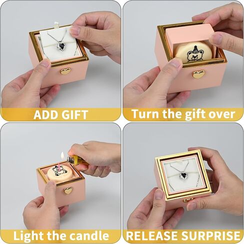 Rotating jewelry box, pop-up surprise gift box, romantic birthday surprise rotating necklace and ring box, Valentine's Day, birthday, anniversary, wedding gift (Pink) in Saudi Arabia