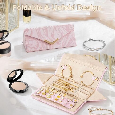 Yoobao Small Jewelry Case for Women Girls, Triangle Jewelry Box Organizer, Foldable Storage Case for Necklaces Earrings Rings Bracelets, Travel Essentials, Ideal Present for Birthday in Saudi Arabia