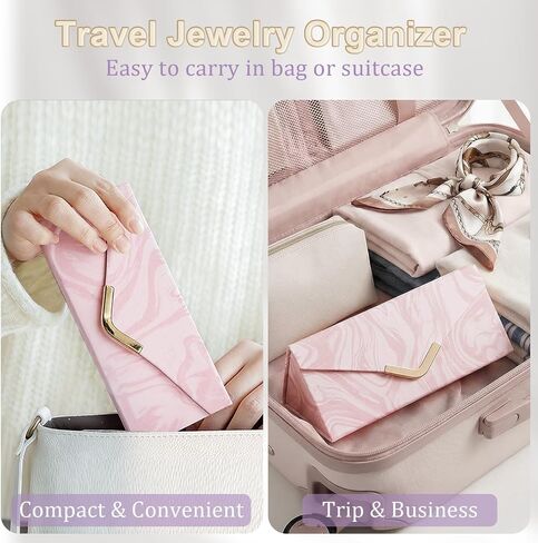 Yoobao Small Jewelry Case for Women Girls, Triangle Jewelry Box Organizer, Foldable Storage Case for Necklaces Earrings Rings Bracelets, Travel Essentials, Ideal Present for Birthday in Saudi Arabia