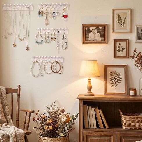Skrfren 12 Pcs Necklace Holder Self-Adhesive Necklace Organizer Hanging Jewelry Organizer Wall Mounted for Rings Earrings Necklaces Bracelets and Jewelry Display in Saudi Arabia