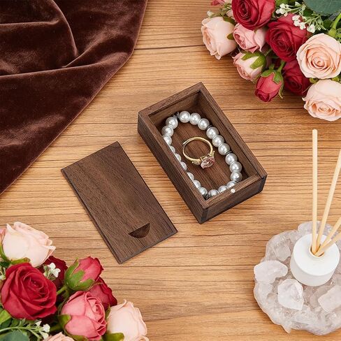 UNICRAFTALE Small Wooden Jewelry Box Trinket Box Coconut Brown Wood Trinket Storage Boxes with Sliding Lid Mini Keepsake Case for Rings Earrings SD Card Rustic Gift Stash 3.15x1.89x0.98 Inch in Saudi Arabia
