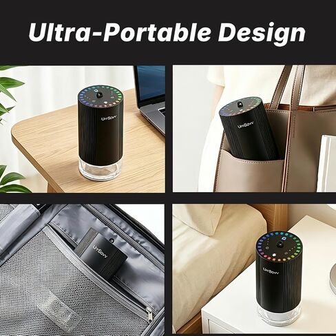 UrrSovv Car Diffuser for Essential Oils Cordless Waterless Battery Operated Car Diffuser Portable 60ML Air Freshener Wireless Diffuser 3 Timers & 3 Mist Levels for Car Home Bedroom Travelling (Black) in Kuwait