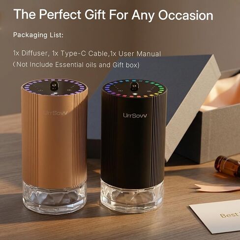 UrrSovv Car Diffuser for Essential Oils Cordless Waterless Battery Operated Car Diffuser Portable 60ML Air Freshener Wireless Diffuser 3 Timers & 3 Mist Levels for Car Home Bedroom Travelling (Black) in Kuwait