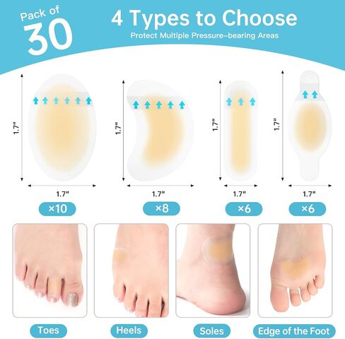 30ct Gel Blister Bandages, Hydrocolloid Bandages for Feet, Waterproof Adhesive Blisters Bandages Pads for Heel, Toe, Blister Cushion for Prevention & Recovery in Saudi Arabia