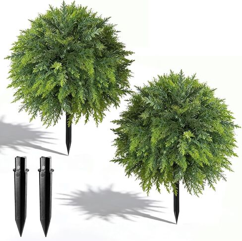 Artificial Outdoor Topiary Trees with Violet Flower - Set of 2 UV Resistant Fake Flower Planters Faux Shrubs Bushes with Ground Spike for Front Porch Door Garden Decor in Kuwait
