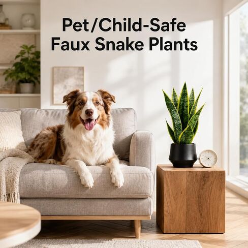 Realistic Artificial Snake Plant 15″ in Ceramic Pot – Faux Sansevieria Indoor Decor – Fake Potted Plant for Bathroom Shelf, Office Desk, Home Living Room Accent, Maintenance‑Free Greenery in Saudi Arabia