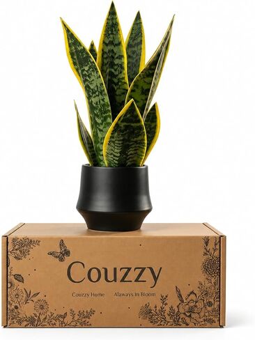 Realistic Artificial Snake Plant 15″ in Ceramic Pot – Faux Sansevieria Indoor Decor – Fake Potted Plant for Bathroom Shelf, Office Desk, Home Living Room Accent, Maintenance‑Free Greenery in Saudi Arabia