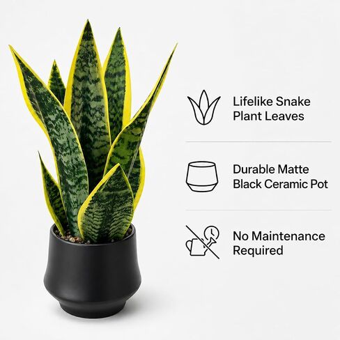 Realistic Artificial Snake Plant 15″ in Ceramic Pot – Faux Sansevieria Indoor Decor – Fake Potted Plant for Bathroom Shelf, Office Desk, Home Living Room Accent, Maintenance‑Free Greenery in Saudi Arabia
