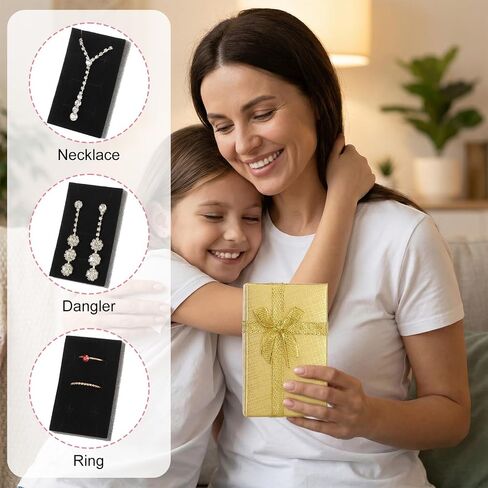 72 Pcs Jewelry Gift Boxes Bulk, 3.1 x 2 x 1.1 Inch Small Cardboard Gift Box with Bow for Ring Necklace Earrings Bracelet, Wedding Birthday Christmas Party Favor, Black Silver Gold in Saudi Arabia