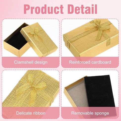 72 Pcs Jewelry Gift Boxes Bulk, 3.1 x 2 x 1.1 Inch Small Cardboard Gift Box with Bow for Ring Necklace Earrings Bracelet, Wedding Birthday Christmas Party Favor, Black Silver Gold in Saudi Arabia