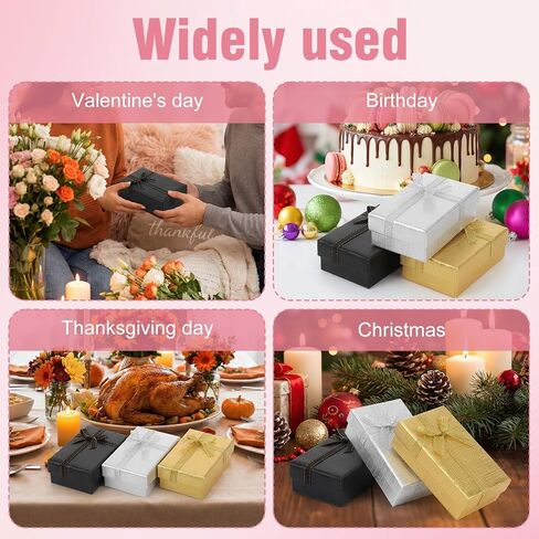 72 Pcs Jewelry Gift Boxes Bulk, 3.1 x 2 x 1.1 Inch Small Cardboard Gift Box with Bow for Ring Necklace Earrings Bracelet, Wedding Birthday Christmas Party Favor, Black Silver Gold in Saudi Arabia