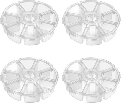 4 PCS 8 Compartments Plastic Clear Round Jewelry Bead Storage Organizer, Round Bead-Organizer Box, Plastic Compartment Organizer-Box Jewelry Bead Display Organizers Container, Charm Organizer (4 Inch) in Saudi Arabia