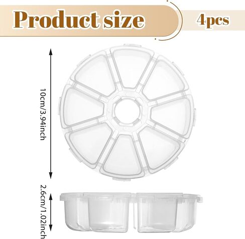 4 PCS 8 Compartments Plastic Clear Round Jewelry Bead Storage Organizer, Round Bead-Organizer Box, Plastic Compartment Organizer-Box Jewelry Bead Display Organizers Container, Charm Organizer (4 Inch) in Saudi Arabia
