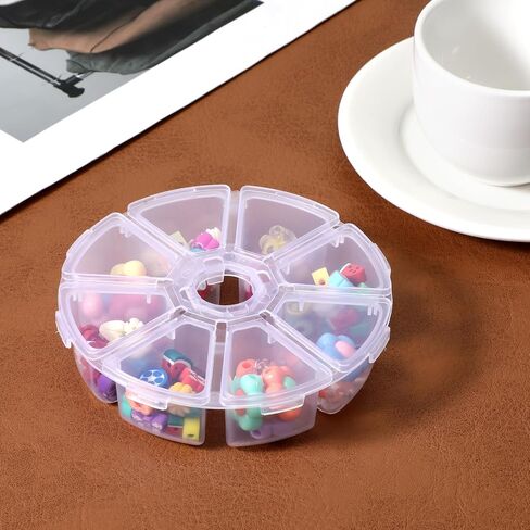 4 PCS 8 Compartments Plastic Clear Round Jewelry Bead Storage Organizer, Round Bead-Organizer Box, Plastic Compartment Organizer-Box Jewelry Bead Display Organizers Container, Charm Organizer (4 Inch) in Saudi Arabia
