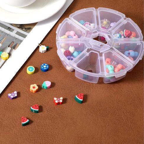 4 PCS 8 Compartments Plastic Clear Round Jewelry Bead Storage Organizer, Round Bead-Organizer Box, Plastic Compartment Organizer-Box Jewelry Bead Display Organizers Container, Charm Organizer (4 Inch) in Saudi Arabia