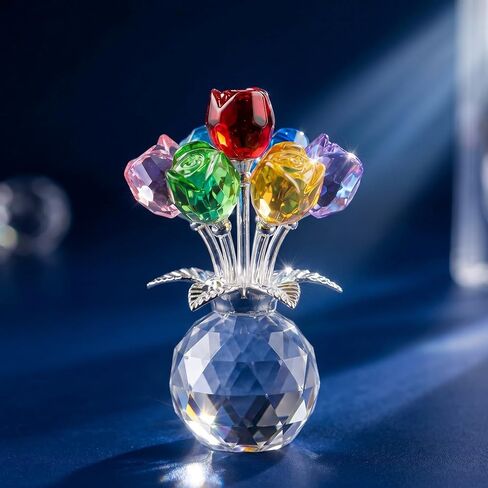 Crystal Colorful Rose Figurine - Rose Flower Gifts for Women - Wedding Party Collectible Figurines in Kuwait