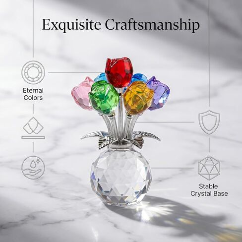 Crystal Colorful Rose Figurine - Rose Flower Gifts for Women - Wedding Party Collectible Figurines in Kuwait