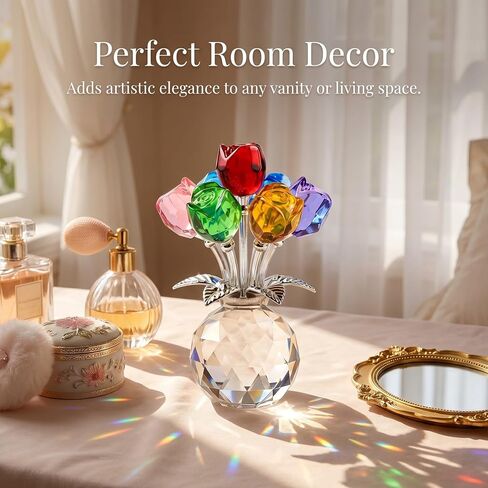 Crystal Colorful Rose Figurine - Rose Flower Gifts for Women - Wedding Party Collectible Figurines in Kuwait