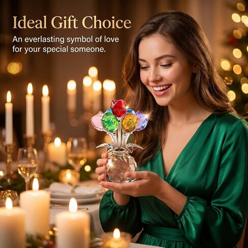 Crystal Colorful Rose Figurine - Rose Flower Gifts for Women - Wedding Party Collectible Figurines in Kuwait