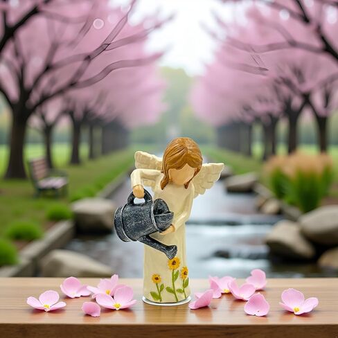 Garden Angel Statue - Hand-Carved Resin Figurine with Watering Can, Small Collectible Decor for Gardeners, Mothers, Teachers - Perfect Birthday/Thank You/Moving Gift in Saudi Arabia