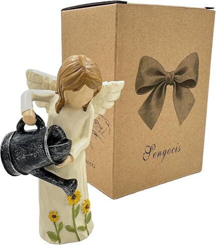 Garden Angel Statue - Hand-Carved Resin Figurine with Watering Can, Small Collectible Decor for Gardeners, Mothers, Teachers - Perfect Birthday/Thank You/Moving Gift in Saudi Arabia