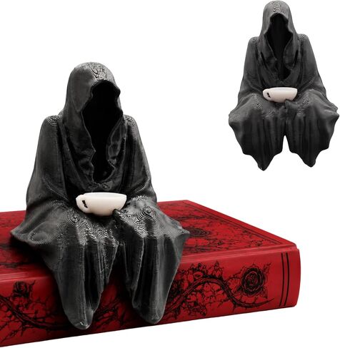 Grim Reaper Fantasy Bookshelf Decor, Suriel Inspired Tea Cup Gothic Statue, Panda Prints Dark Fantasy Shelf Collectible and BookTok Decor in Saudi Arabia