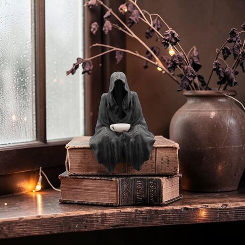 Grim Reaper Fantasy Bookshelf Decor, Suriel Inspired Tea Cup Gothic Statue, Panda Prints Dark Fantasy Shelf Collectible and BookTok Decor in Saudi Arabia