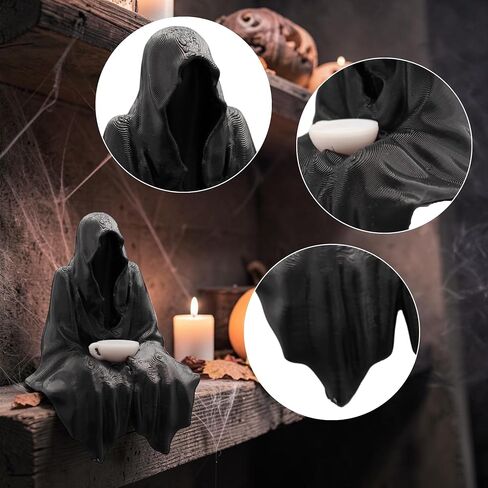 Grim Reaper Fantasy Bookshelf Decor, Suriel Inspired Tea Cup Gothic Statue, Panda Prints Dark Fantasy Shelf Collectible and BookTok Decor in Saudi Arabia