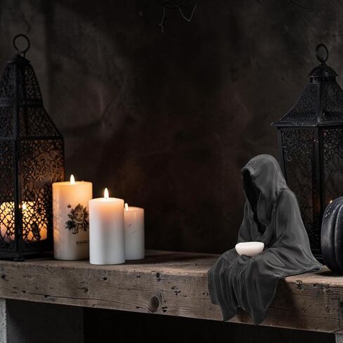 Grim Reaper Fantasy Bookshelf Decor, Suriel Inspired Tea Cup Gothic Statue, Panda Prints Dark Fantasy Shelf Collectible and BookTok Decor in Saudi Arabia