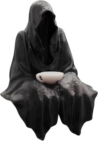 Grim Reaper Fantasy Bookshelf Decor, Suriel Inspired Tea Cup Gothic Statue, Panda Prints Dark Fantasy Shelf Collectible and BookTok Decor in Saudi Arabia