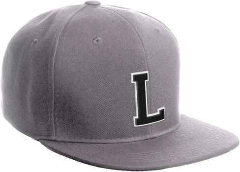 قبعة Snapback كلاسيكية مخصصة بأحرف أولية من A إلى Z، قبعة رمادية فاتحة وأبيض وأسود in Kuwait