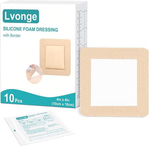 Silicone Foam Dressing 4"x4"(10 Pack) with Adhesive Border, Wound Care Dressings Highly Absorbent Large Waterproof Silicone Bandages for Pressure Ulcers, Bedsores, Leg Ulcers in Saudi Arabia