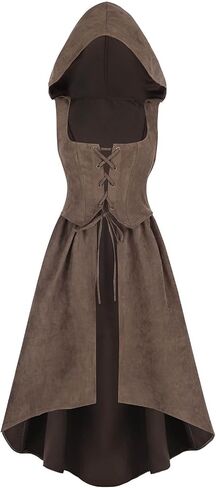 Nuoqi Renaissance Costume Women Pirate Peasant High Low Corset Hoodie Dress with Pockets in Kuwait