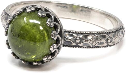 8mm Vesuvianite Ring Symmetrical Flower Crown Vintage Silver in Saudi Arabia