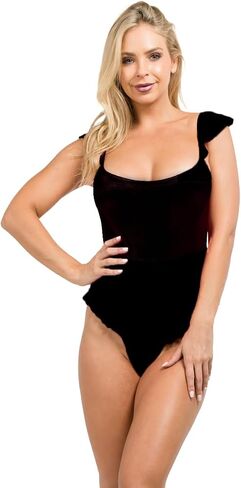 Plus Size Satin Ruffle Teddy Bodysuit for Women Scoop Neck Lingerie Lace-Up Back Frill Trim in Saudi Arabia