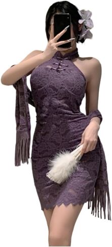 Women's cosplay retro V revealing sexy cheongsam underwear Chinese mesh slit dress in Kuwait