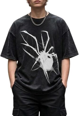 Y2k Shirts Men Spider Letter Graphic T-Shirt Hip Hop Streetwear Oversized Tee Harajuku Casual Top Unisex in Kuwait