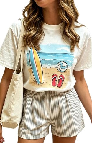 Women Oversized Graphic T-Shirt Y2k Vintage Flower Baggy California Tees Tops Summer Aesthetic Coastal Beach Shirt in Kuwait