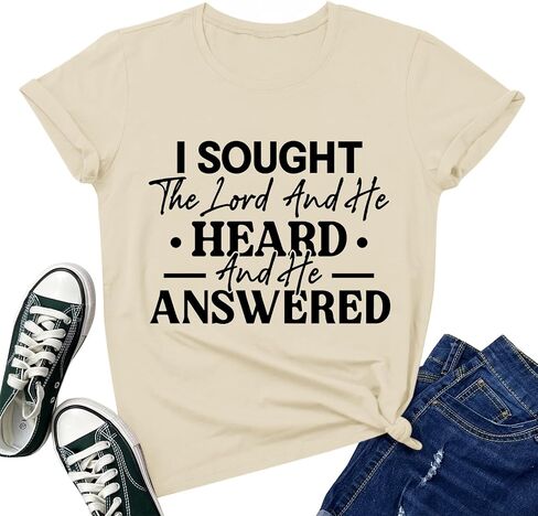 Christian Shirts for Women I Sought The Lord Faith Bible Verse Tshirts Religious Inspirational Tees Short Sleeve Top in Saudi Arabia